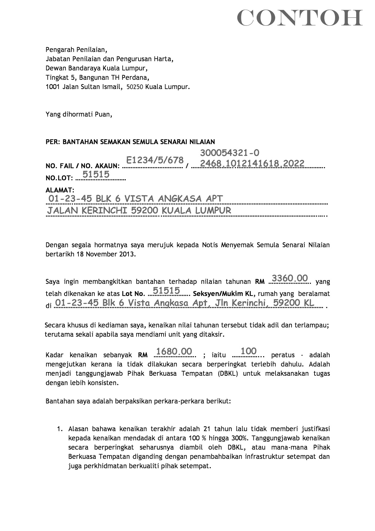 Contoh Surat Bantahan Cukai Taksiran – Nurul Izzah Anwar