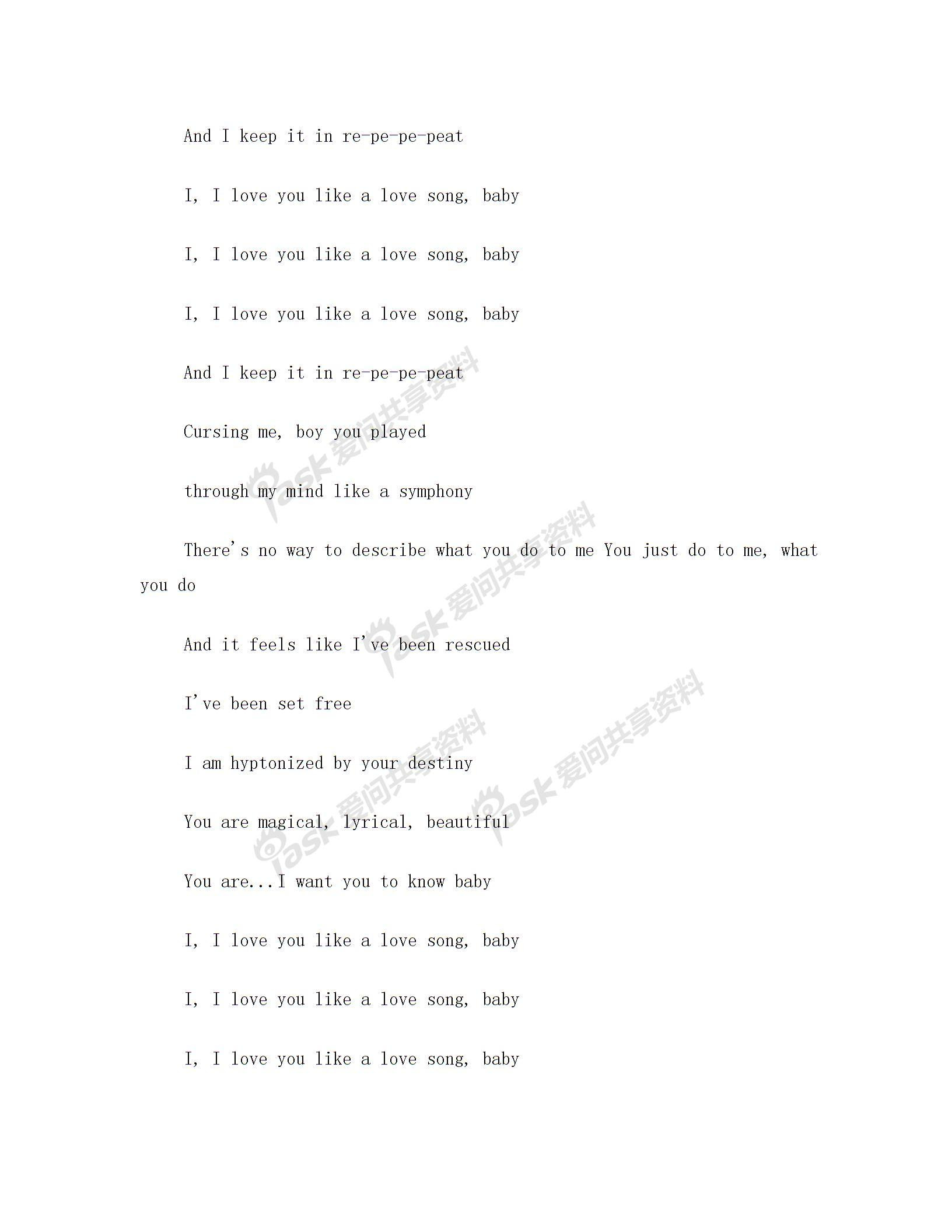 Love You Like A Love Song歌词 Doc 360文库
