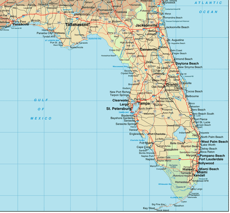 Karta Floridy S Gorodami Podrobnaya Karta Shtata Florida Ssha Skachat So Sputnika Detalnaya Avtomobilnaya