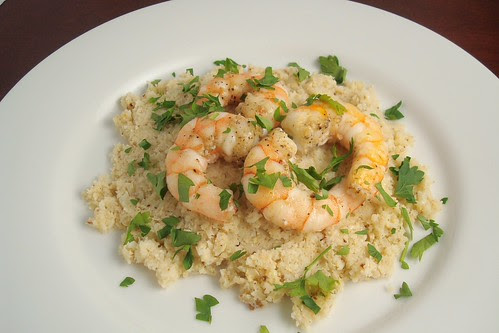 Shrimp Over Roasted Cauliflower Puree