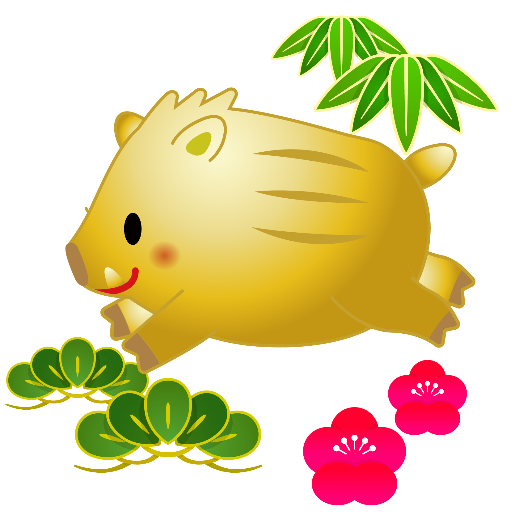 商用フリー 無料イラスト 干支 金いのしし イノシシ 猪 ウリ坊 うりぼう 松竹梅 亥年35 商用ok フリー素材集 ナイスなイラスト