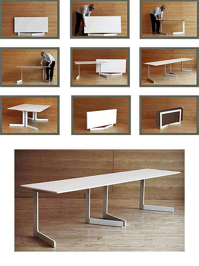 17 Furniture For Small Spaces - Folding dining tables & chairs White wooden frame is paired with white cool collapsible table design: