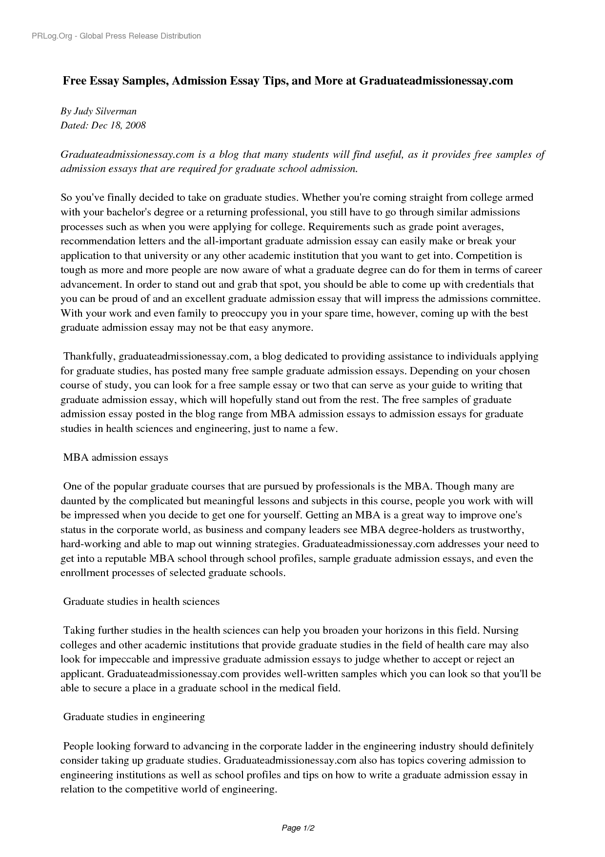 high school entrance essays