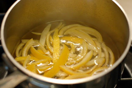 First round of blanching for the meyer lemon peels