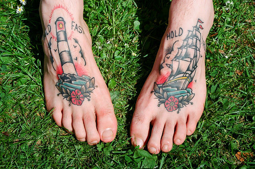  strange, crazy or simply unusual foot tattoo designs. Boats foot tattoo