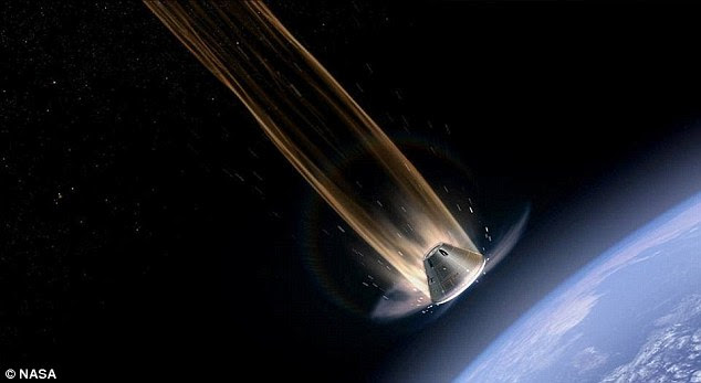 With the weight and speed of the sleigh, it appears that the front two reindeer - Dasher and Dancer, until Rudolph's inclusion - will be subjected to 13.4 quintillion joules of energy per second. This is far in excess of the temperatures experienced by Nasa's Orion on its return to Earth Friday 5 December (illustration shown)