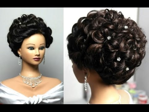 Wedding hairstyle for long hair. Curly updo - YouTube