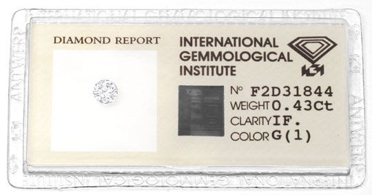 Originalfoto DIAMANT IGI 0,43 CARAT LUPENREIN TOP-WESSELTON G 3.400€