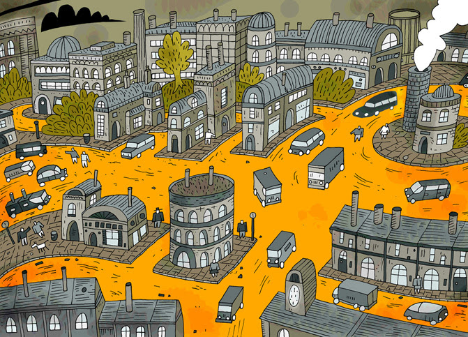 Grey Green Orange Town