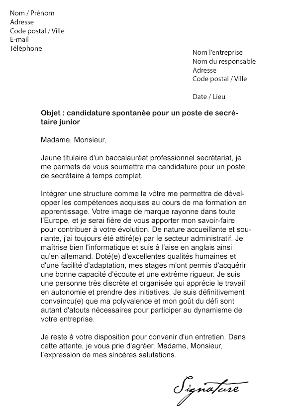 Lettre de motivation Secrétaire (débutant) - Modèle de Lettre