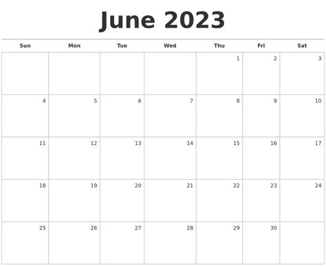  june 2023 blank monthly calendar