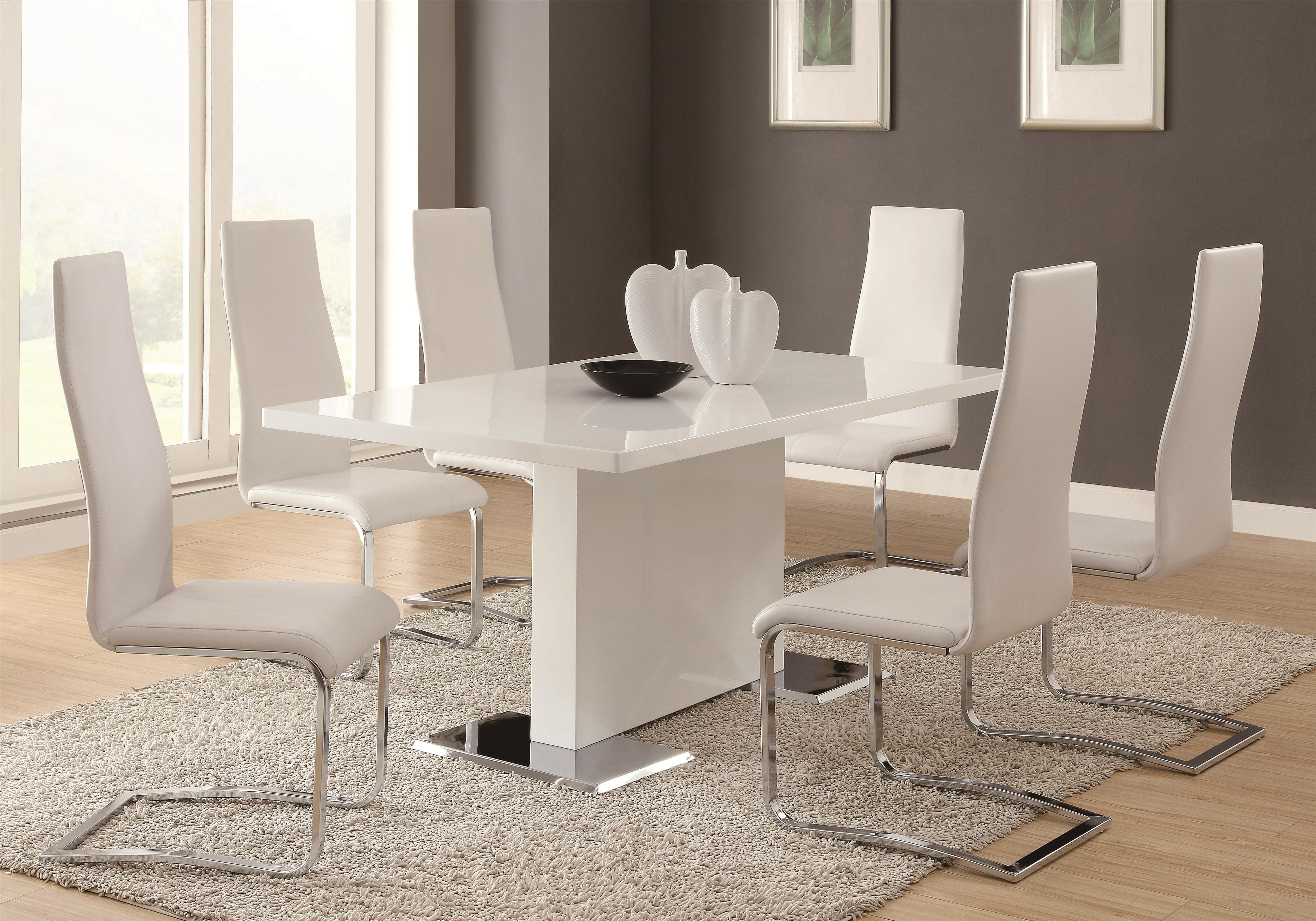 Coaster Modern Dining 7 Piece White Table White Upholstered Coaster Modern Dining 7 Piece White Table White Upholstered
