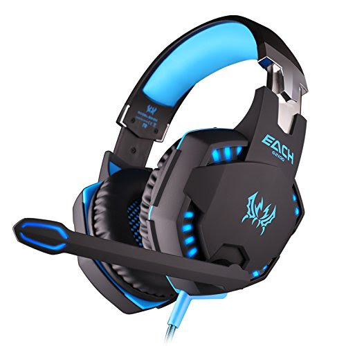 TurnRaise EACH G2100 Professional Game Gaming Stereo Headphone Headset w/ Mic, Vibration Function, Bass LED Light for PC Pro Gamer - Blue