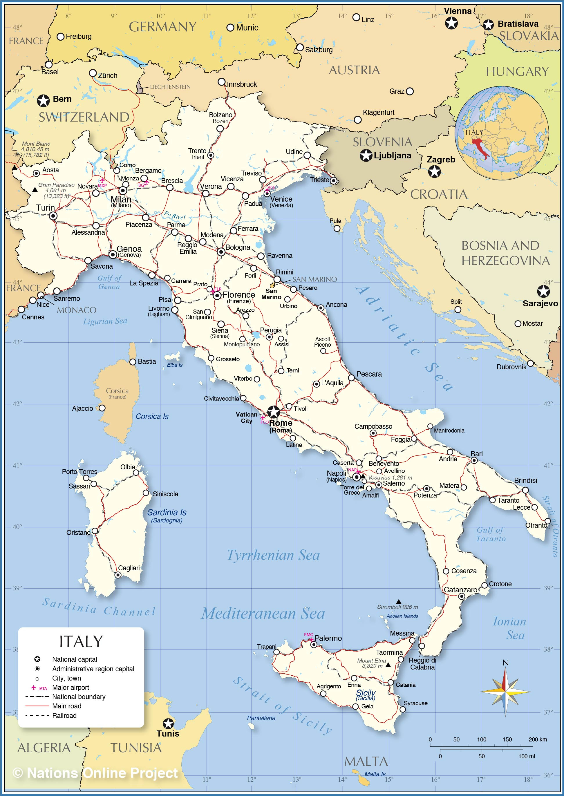 Political Map Of Italy Nations Line Project