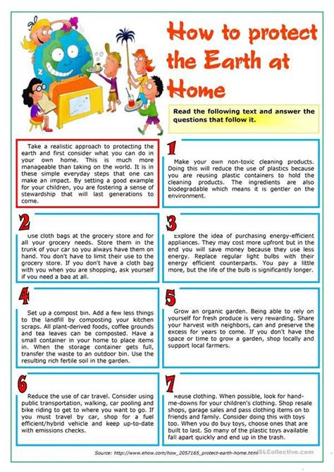 It includes several reading comprehension tasks. reading comprehension worksheets about environment pdf maryann kirby
