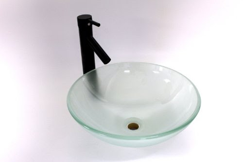 16.5 Tempered Round Frosted Glass Bathroom Vessel Sink Combo with Oil Rubbed Bronze Finish Faucet & Pop up Drain On Sale