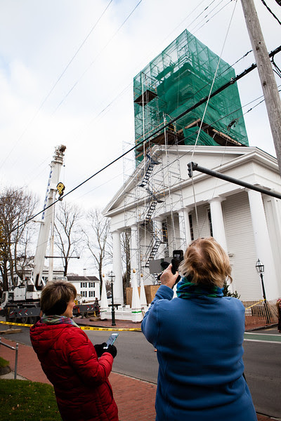 Edgartown News, Sara Piazza Photography, Edgartown Photographer, Martha's Vineyard Photographer, Martha's Vineyard Family and Wedding Photographer, town clock tower reconstruction, Old Whaling Church, Edgartown, raising of the steeple