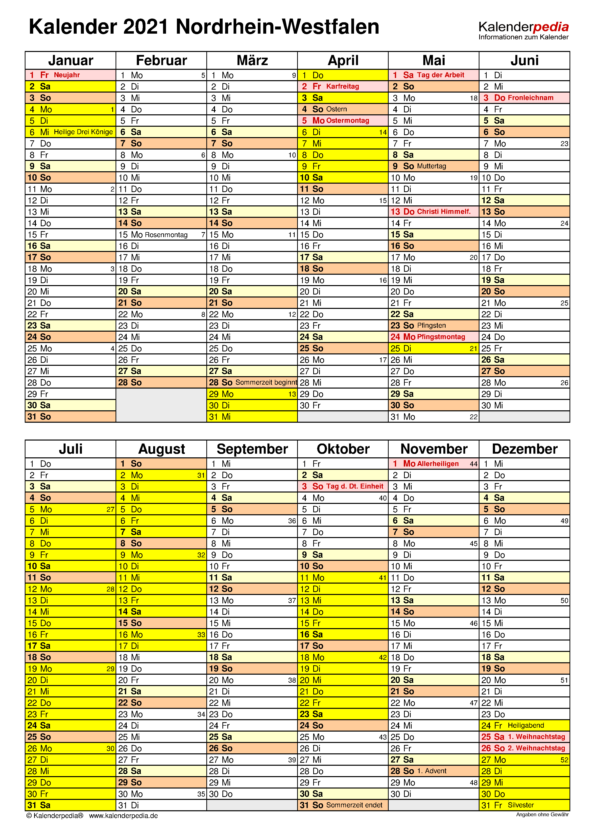 Kalender 2021 NRW: Ferien, Feiertage, PDF-Vorlagen
