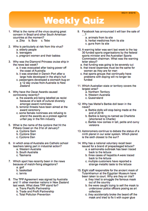 Weekly Quiz - Classroom Solutions