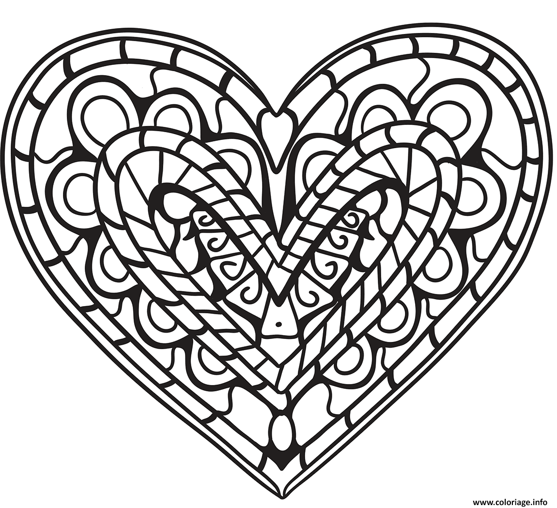 Coloriage coeur zentangle  JeColorie.com