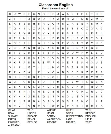 Webfree word search puzzles for english vocabulary. classroom english 2