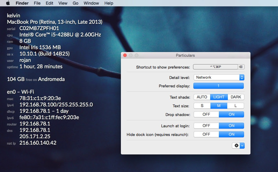 Macのデスクトップ上にシステム情報を表示してくれるユーティリティアプリ Particulars が無料セール中 pl Ch