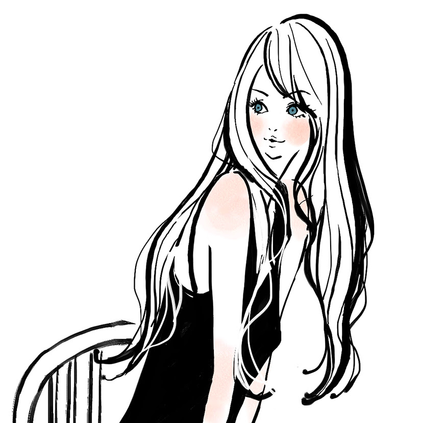 イラスト モノトーン 椅子に座るドレスの女性 イラストレーターakihisasawadaイラスト デザイン室