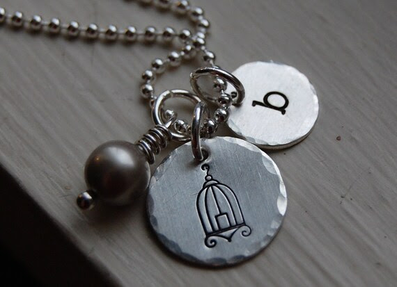 Birdcage Necklace - Sterling Silver Hand Stamped Personalized Initial Necklace