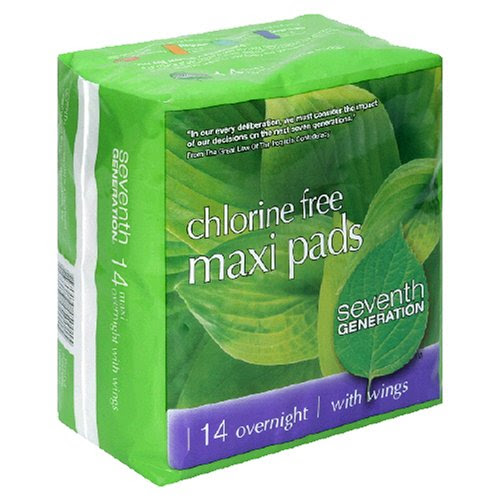 Seventh Generation Maxi Pads, Overnight, with Wings, 14 pads (Pack of 6)