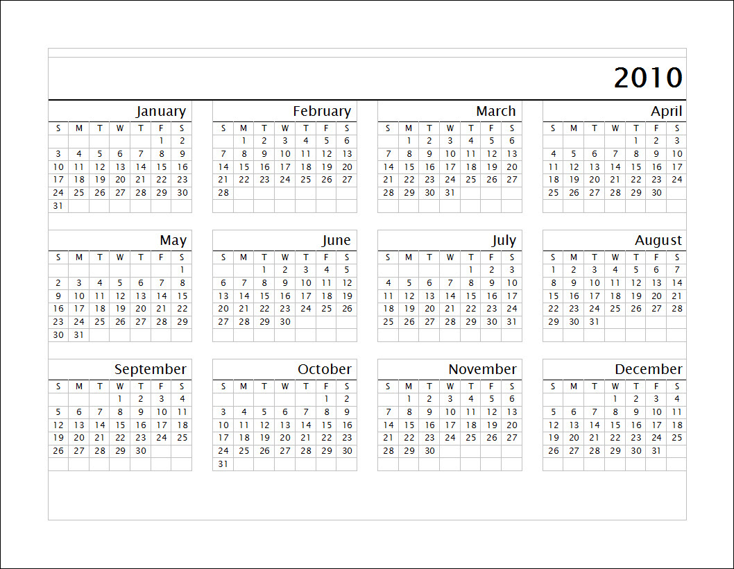 2010 calendars to print