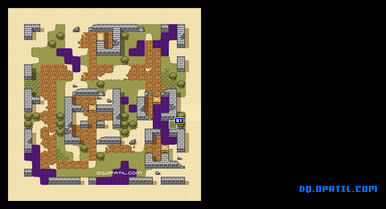Dq1 ドムドーラの町マップ ドラゴンクエスト1各所のマップ Sfc版ドラゴンクエスト1 完全攻略 Dragon Quest1 ゲーム攻略 メモ
