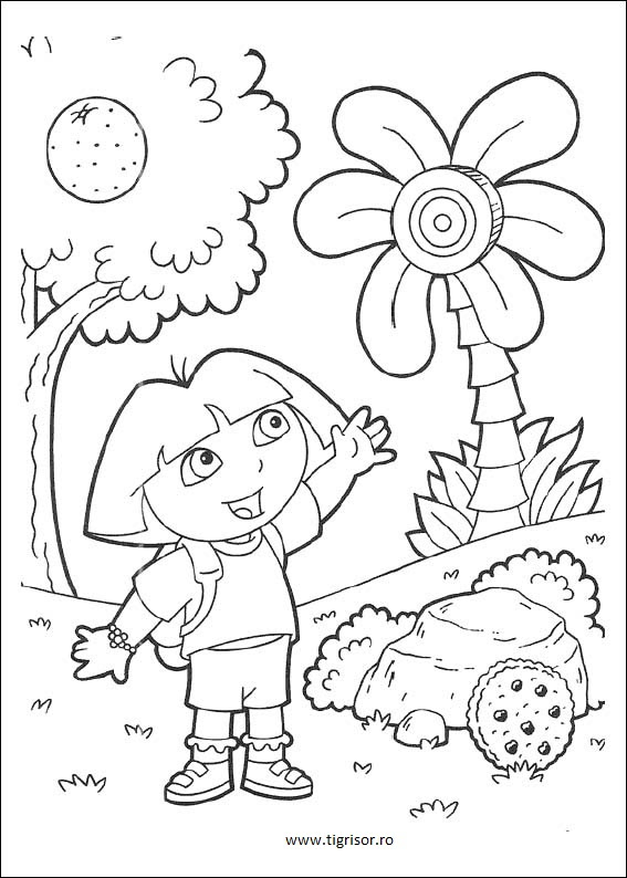 Plansa de colorat cu Dora zambitoare - tigrisor.ro