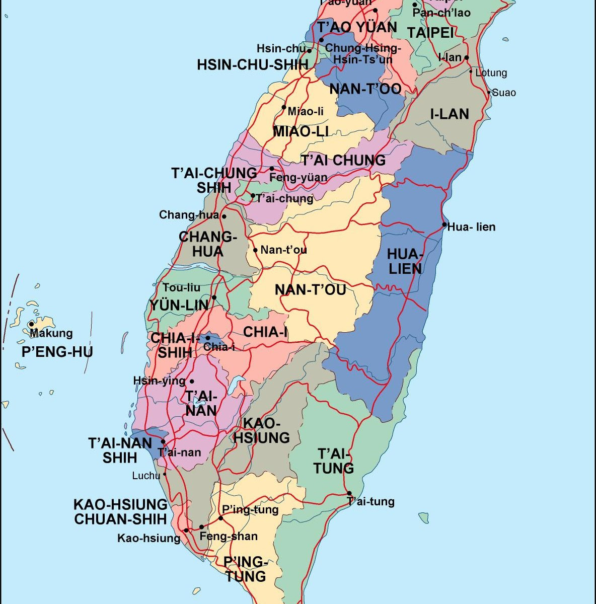 taiwan political map  Illustrator EPS City \u0026 Country maps