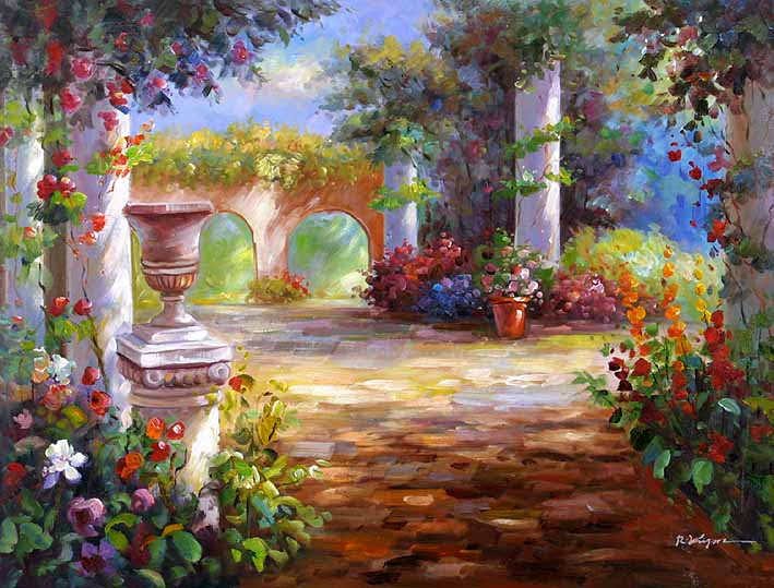 oil painting of a woman in the garden,Garden Oil Painting,Garden Oil