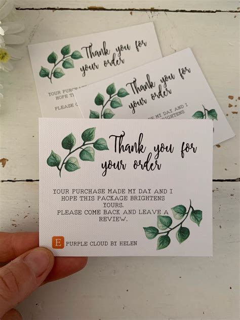  personalised thank you for your order business cards green etsy uk