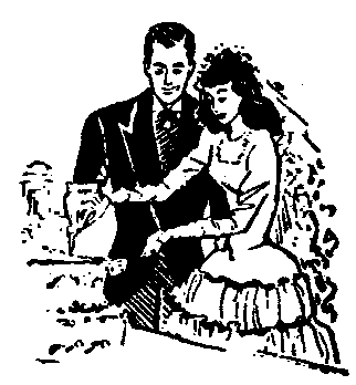 Free elegant weding clipart picture of bride and groom cutting the cake.
