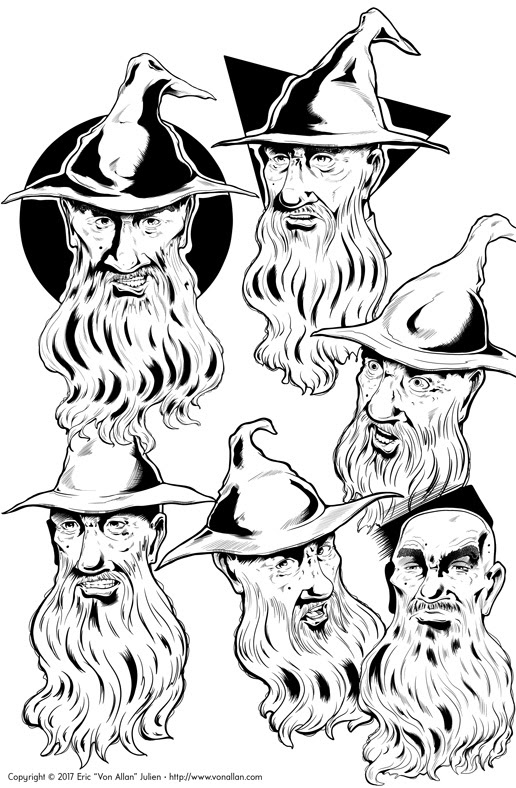 Head Sketches of Bill the Wizard by Von Allan