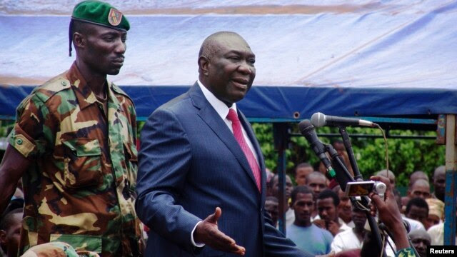 Central African Republic's new President Michel Djotodia speaks to his supporters at a rally in favor of the Seleka rebel coalition in downtown Bangui Mar. 30, 2013.