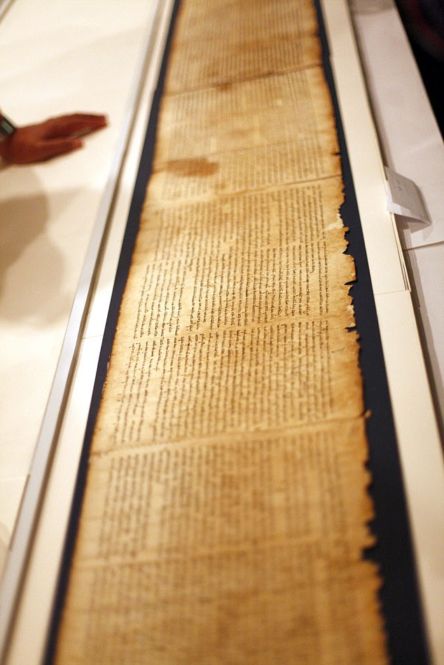 The first fragments of the scrolls - seen inside the vault of the Shrine of the Book building at the Israel Museum - were reportedly sold for under £10 by the shepherds who found them. Their value to scholars is incalculable