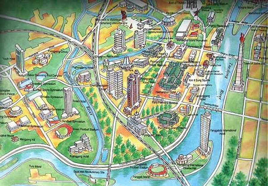 north korea map at night. pyongyang north korea map.