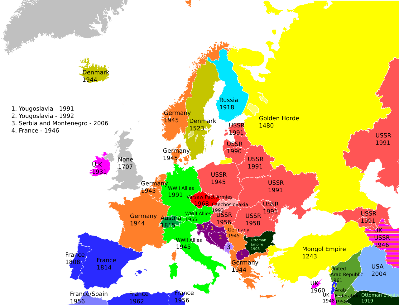 Europe Map And Countries An awesome map of the last time each European country was occupied 