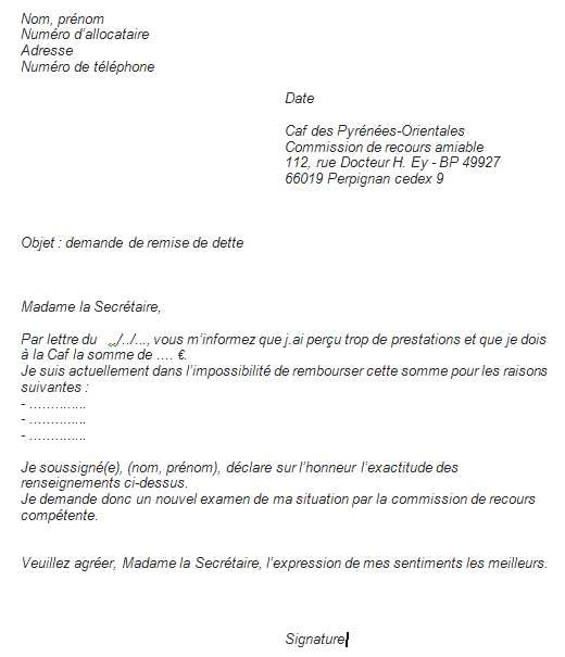 caf demande de remboursement - Modele de lettre type