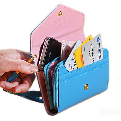  Y-BOA - Sac Pochette de Main - Bleu Foncé - Femme - Housse Portefeuille/Porte-monnaie - Cuir Simili - Card/Iphone /Samsung Galaxy S2/S3