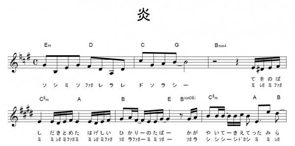鬼滅の刃 きめつのやいば ドレミふりがな付き楽譜 コード図あり 無料 4曲 炎 紅蓮華など ギターワサビトscore