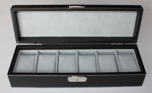 6 Piece Black Solid Leatherette Men's Watch Display Organizer Storage Case For Watches