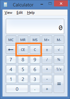 On calculator, the C (clear) button is to clear all entry, whereas the CE (clear entry) button is to clear the most recent entry only.