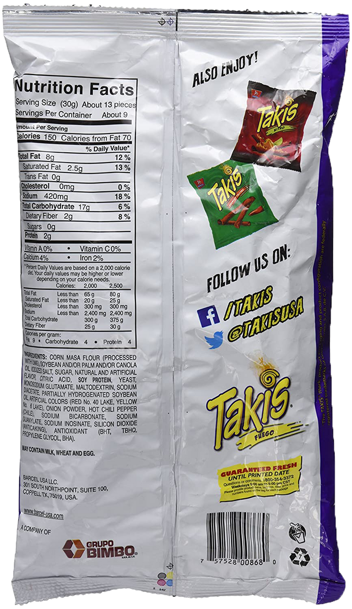 Barcel Takis Fuego Hot Chili Pepper & Lime Tortilla Chips 4-Ounce Bag (1  Pack)