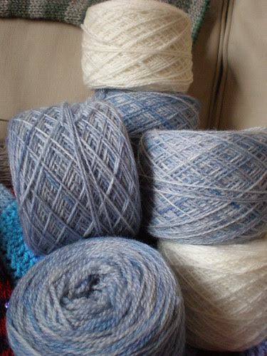 Blue and White Balls of Yarn