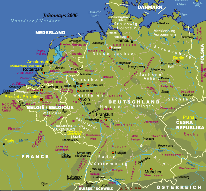 landkarte benelux Map Of Germany And Benelux Johomaps landkarte benelux