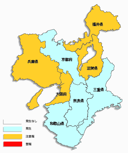 京都府感染症情報センター インフルエンザ 近畿版地図